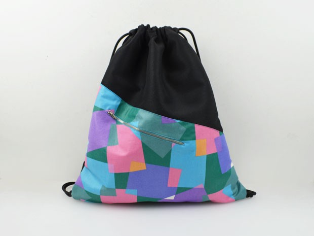 Turnbeutel Schwarz / Bunte Quadrate