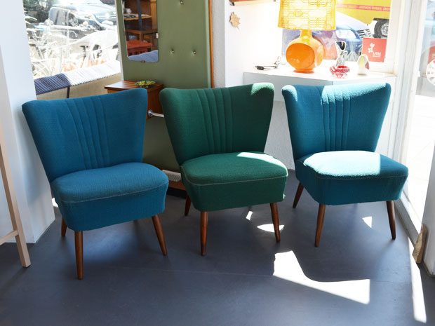 Cocktailsessel / 2x Petrolblau & 1x Grün