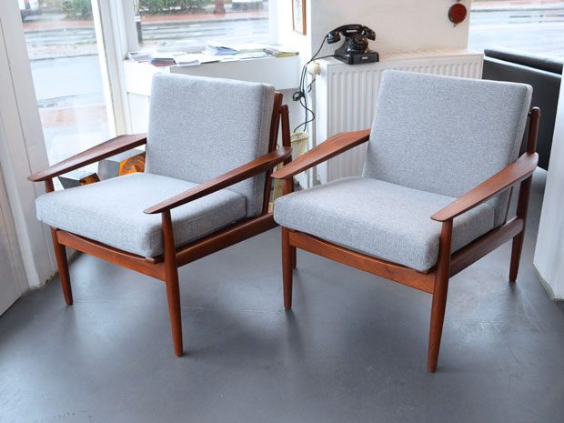 Zwei Sessel / Teakholz / neu bezogen / Modell GM5 / Svend Age Eriksen für Glostrup Møbelfabrik, 1960er