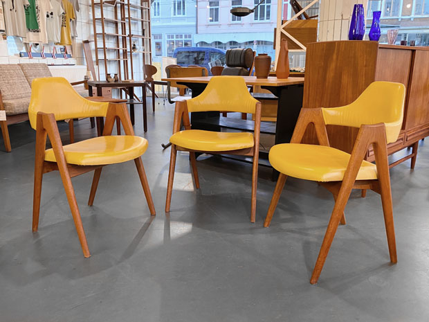 3 Compass Chairs von Kai Kristiansen für SVA Møbler / Teak & Leder