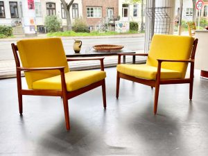 2er Set Teak Sessel Model 218 von Grete Jalk für Glostrup Møbelfabrik / neu bezogen