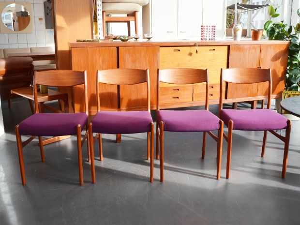 4er Set Teak Stühle, 60er Jahre, Dänemark / neu gepolstert & bezogen