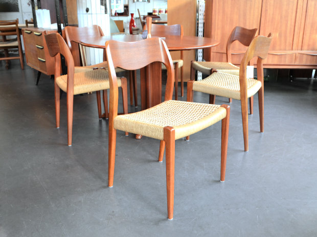 6er Set Teak Stühle mit Papercord – Model No 71  – Niels Otto Møller für J.L. Møllers (1951)