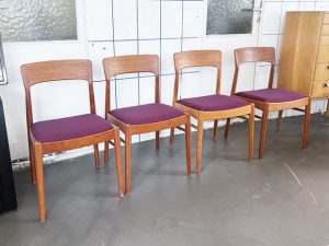 4er Set Teak Stühle von Henning Kjaernulf für K.S. Møbler / neu bezogen