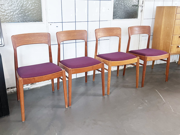 4er Set Teak Stühle von Henning Kjaernulf für K.S. Møbler / neu bezogen