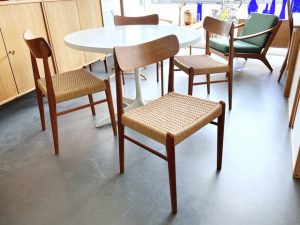 Viererset Teak Stühle mit Sitzfläche aus Papercord / Glyngøre Stolefabrik, Dänemark