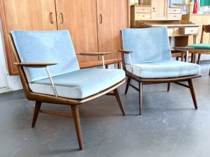 2 x Armlehnensessel von Hans Mitzlaff für Eugen Schmidt Soloform / Kirschholz & Messing