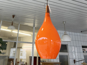 Orangene Glasleuchte von Holmegaard / Überfangglas & Teak