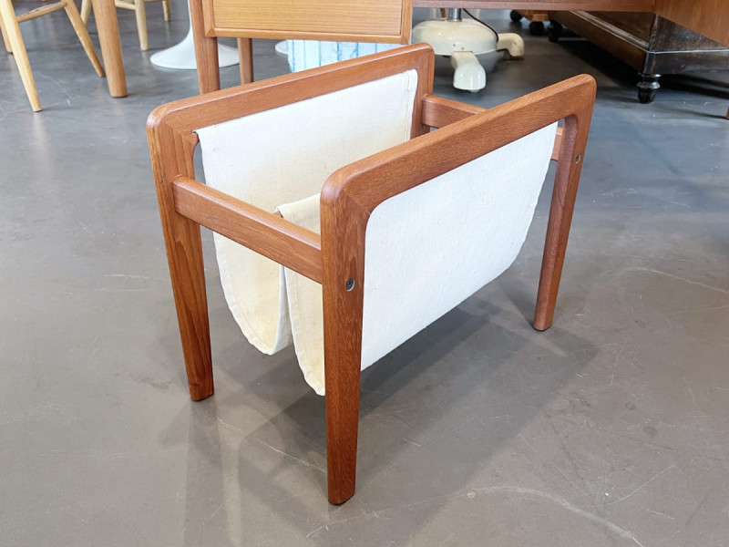 Teak Zeitungsständer / Teakholz & Leinen