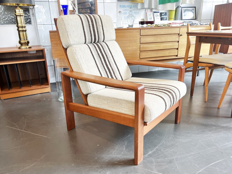 Teak Sessel / Hochlehner mit Wollbezug