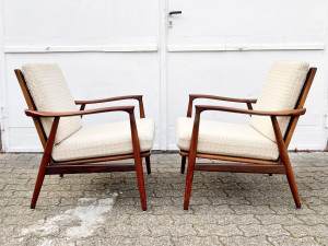 2er Set Teak Sessel mit Wollbezug
